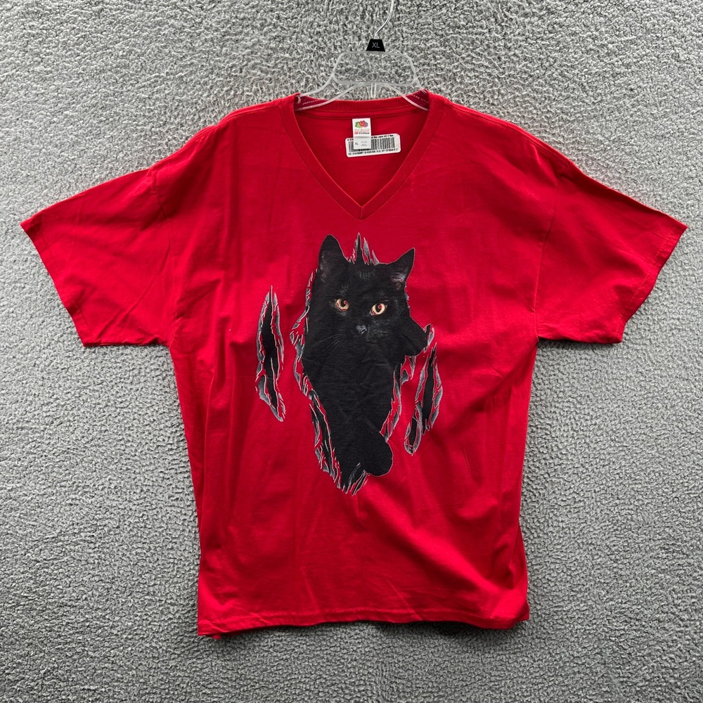 Womens Black Cat Graphic Tee XL Halloween Spooky Gothic Novelty Casual Cat Lover
